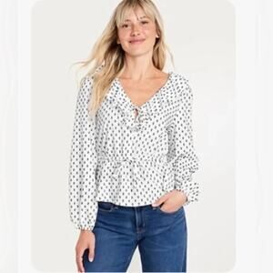 Old Navy Embroidered Long Sleeve Ruffle Collar Tie Waist Peplum Top NWOT Size S